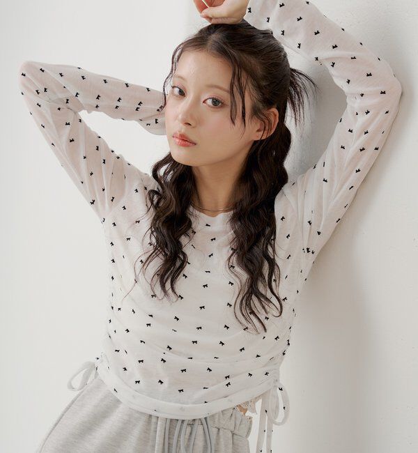  「サイドドロストリボンシアーT」|Tシャツ・カットソー|アイボリー