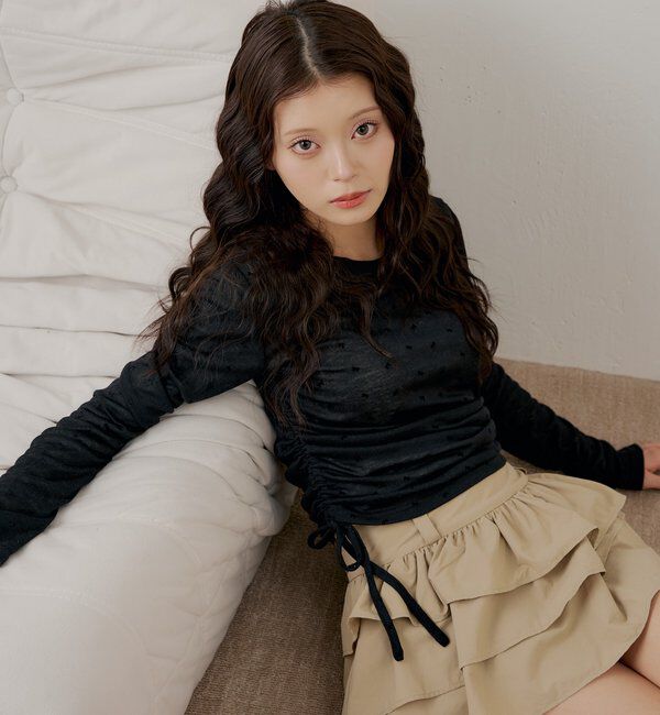  「サイドドロストリボンシアーT」|Tシャツ・カットソー|ブラック