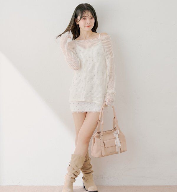  「花柄キャミワンピース+ルーズニットセット」|ワンピース|