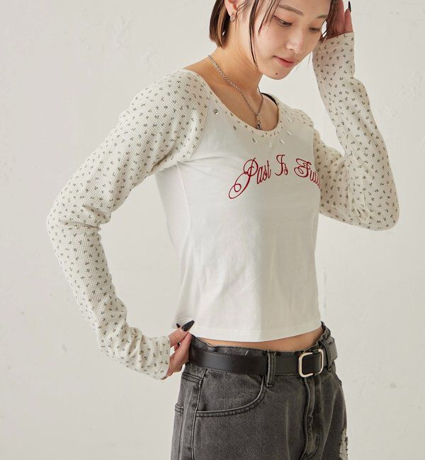  「ワッフルフラワーラグランロゴトップス」|Tシャツ・カットソー|