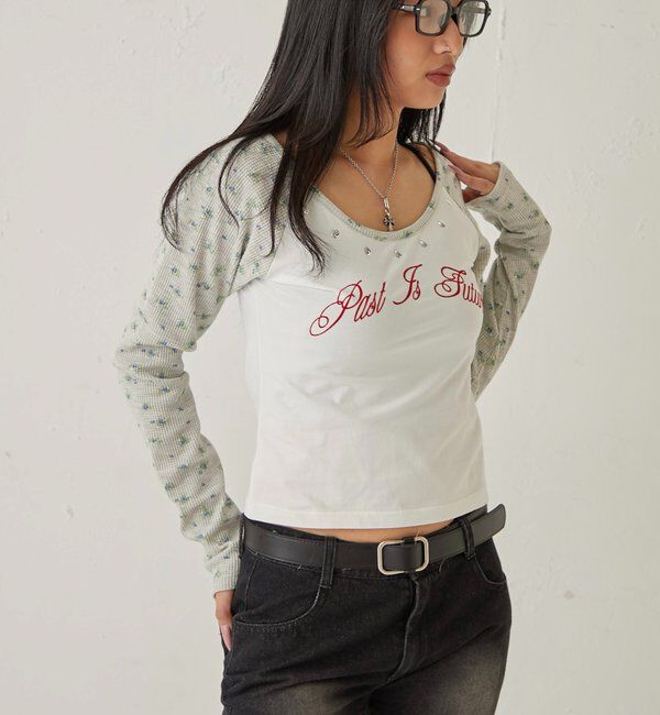  「ワッフルフラワーラグランロゴトップス」|Tシャツ・カットソー|