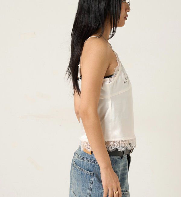  「刺繍ロゴサテンスリップキャミ」|シャツ・ブラウス|