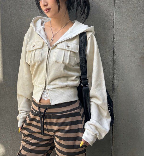  「フラップショートジップフーディ」|パーカー|