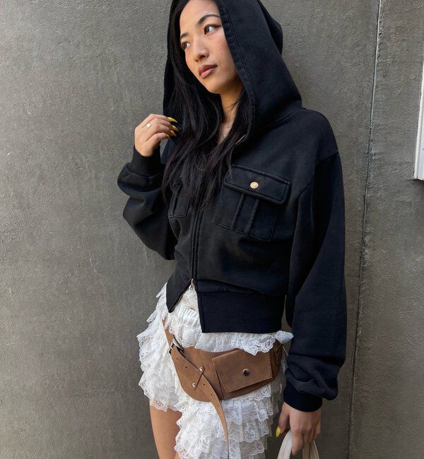  「フラップショートジップフーディ」|パーカー|