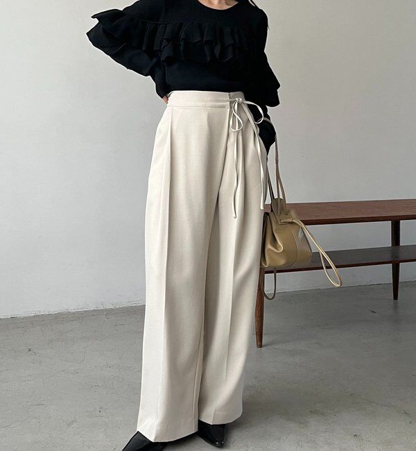  「【待望の追加決定！/新色ブラウン】ラップリボンパンツ」|チノ|