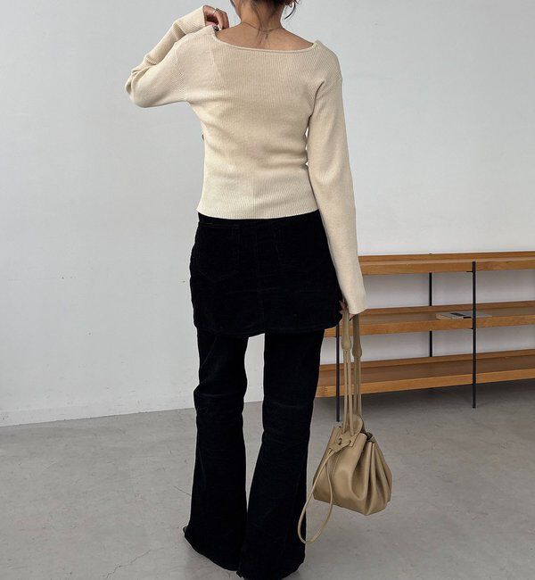  「【新色/ライトベージュ・グレー】クロスVネックニット」|ニット・セーター|