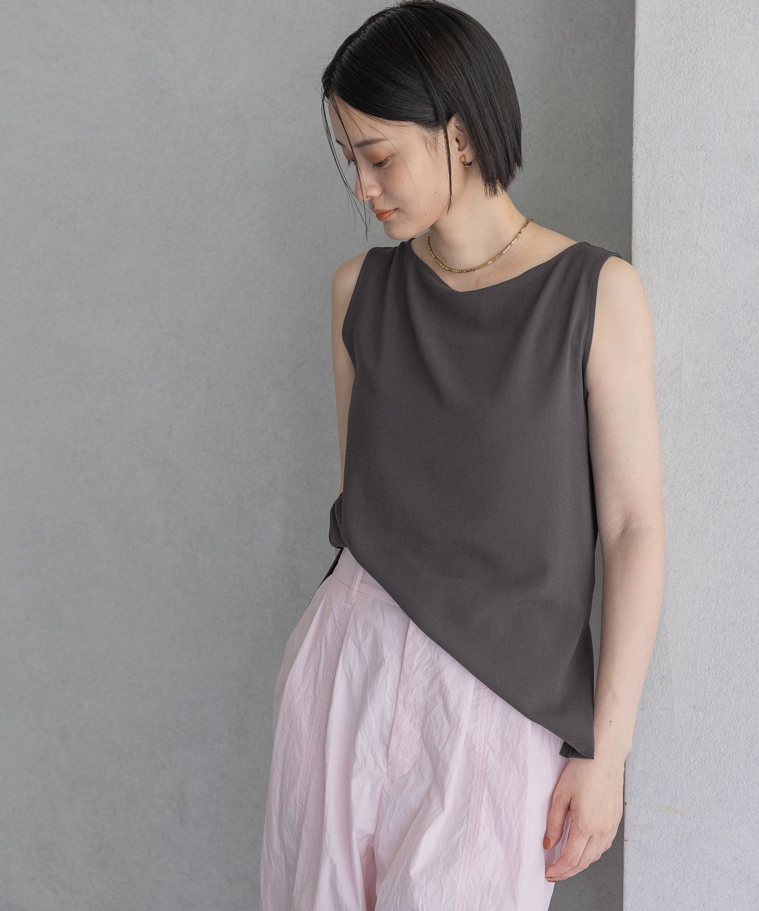 A part by 「ソフトジョーゼットノースリーブT」|Tシャツ・カットソー|グレー