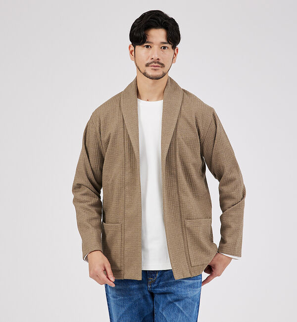 ABAHOUSE「【ボタンレス】千鳥柄フクレガジャガード　ショールカラー カーディガン」|カーディガン|ダークベージュ