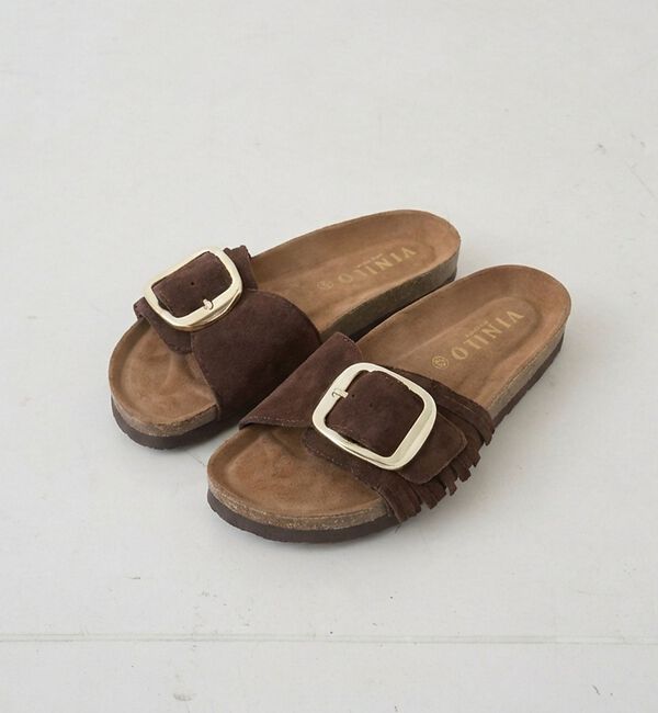 Rouge vif「【VINILO/ヴィニーロ】スウェードバックルフリンジサンダル【予約】」|サンダル|ダークブラウン