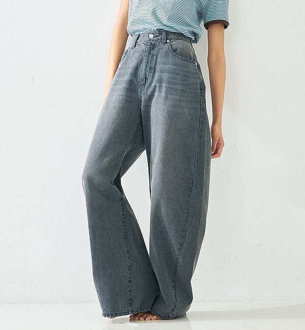 abahouse mavie「【GISELe 4月号掲載】ウォッシュドバレルジーンズ/大人カジュアル/カーブパ」|デニム|グレー