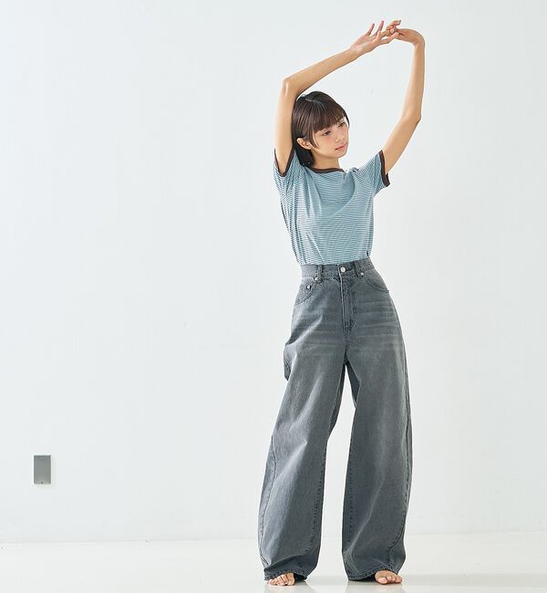 abahouse mavie「【GISELe 4月号掲載】ウォッシュドバレルジーンズ/大人カジュアル/カーブパ」|デニム|