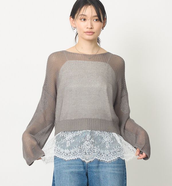 abahouse mavie「【メッシュ編み】シアーニットプルオーバー/春服/夏服/レイヤード/長袖/リネンラ」|ニット・セーター|