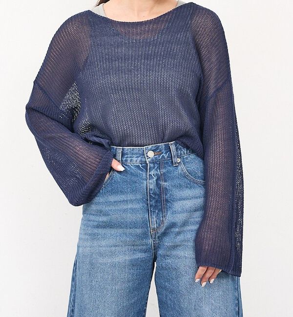 abahouse mavie「【メッシュ編み】シアーニットプルオーバー/春服/夏服/レイヤード/長袖/リネンラ」|ニット・セーター|