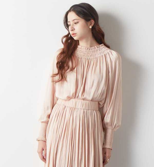 TIARA「ヴィンテージサテンギャザーブラウス」|シャツ・ブラウス|ピンク