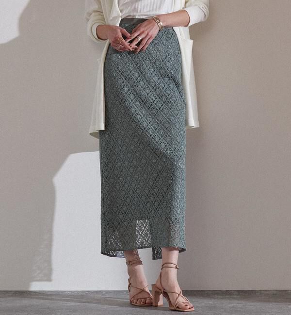 Liesse「ロングレースタイトスカート」|スカート|グリーン