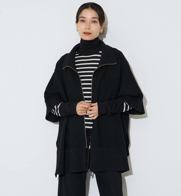 Liesse「【大草直子さんコラボ】2WAYケープジップニット」|カーディガン|ブラック