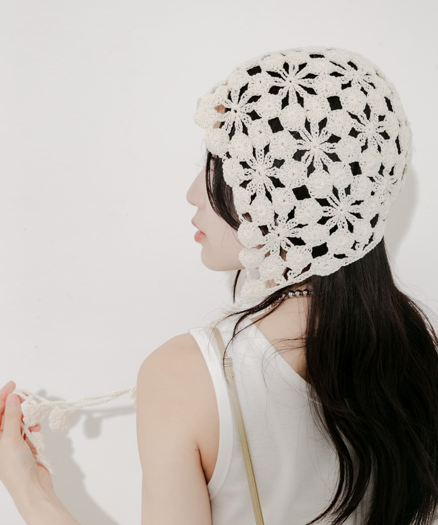 SMELLY「フラワークロシェボンネット」|ニット帽|