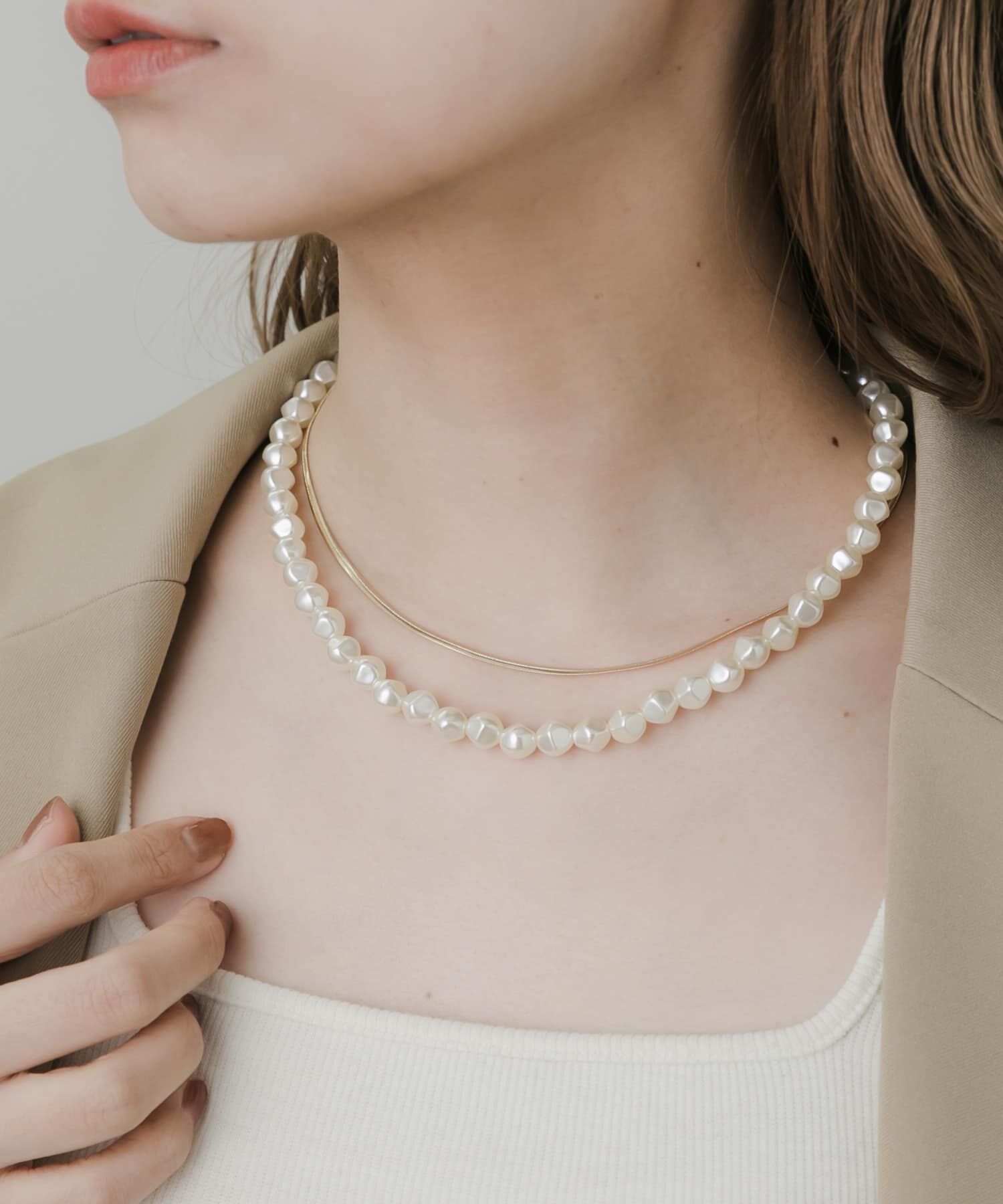 SMELLY「パールスネークチェーン2セットネックレス」|ネックレス|