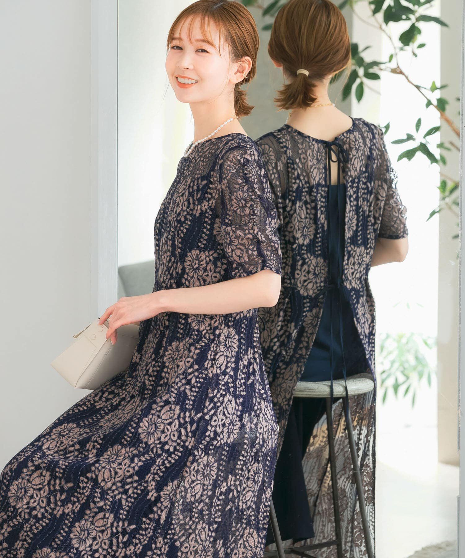 URBAN RESEARCH ROSSO「kaene　配色レースエプロンドレス」|ワンピース|