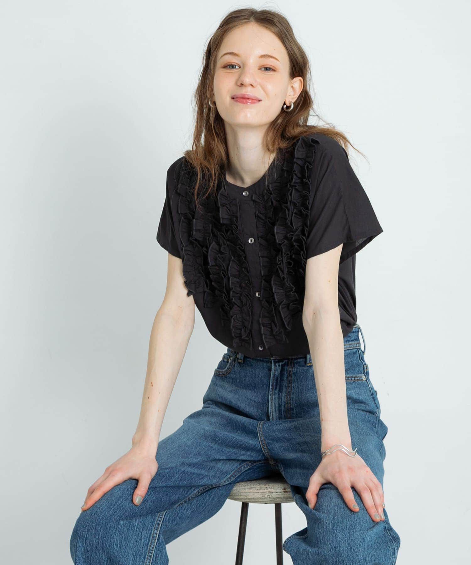 Sonny Label 「エアリーコットンフリルフレンチシャツブラウス」|シャツ・ブラウス|ブラック