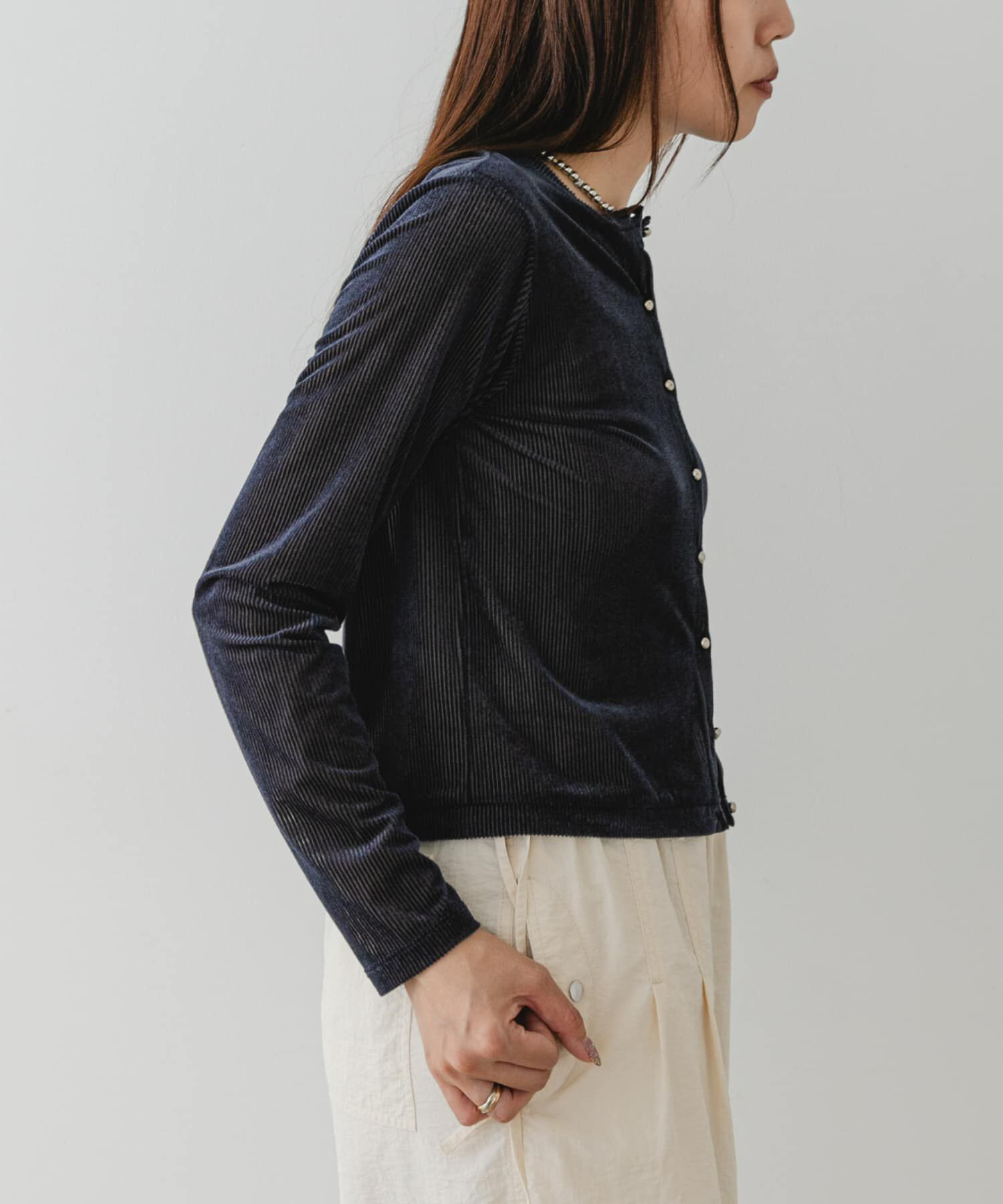 URBAN RESEARCH ROSSO「F by ROSSO　シアーリブベロアコンパクトカーディガン」|カーディガン|