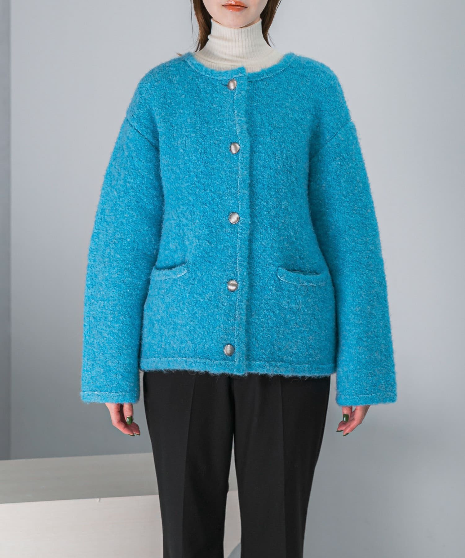 URBAN RESEARCH ROSSO「『WEB/一部店舗限定』ウール混ブークレニットジャケット」|ノーカラーコート|