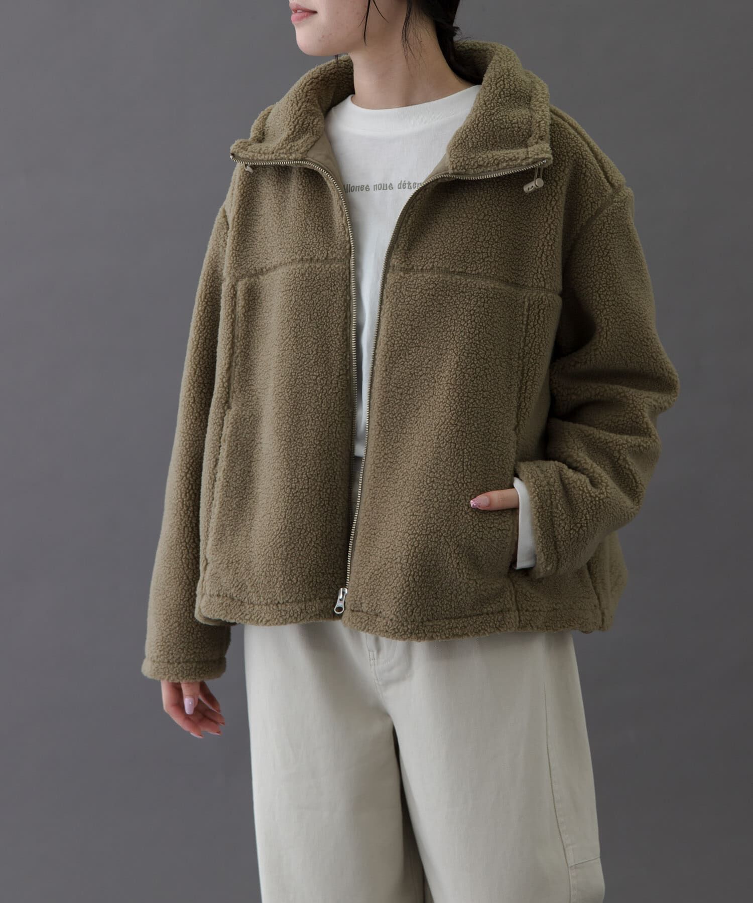 URBAN RESEARCH DOORS「FORK&SPOON　スタンドカラーボアブルゾン」|ブルゾン・スタジャン|ベージュ