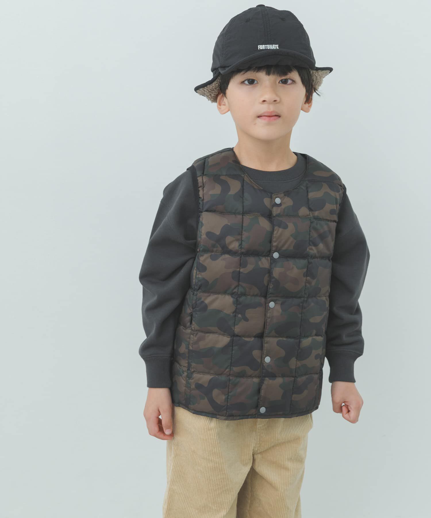 URBAN RESEARCH DOORS「TAION　CREWNECK BUTTON DOWN VEST(KIDS)」|その他|カモフラージュ