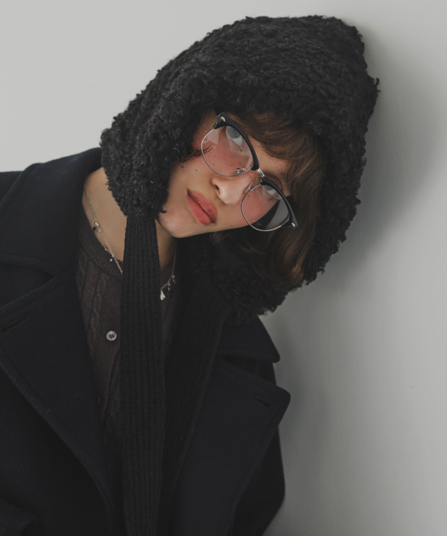 SMELLY「ループボアボンネット」|ニット帽|ブラック