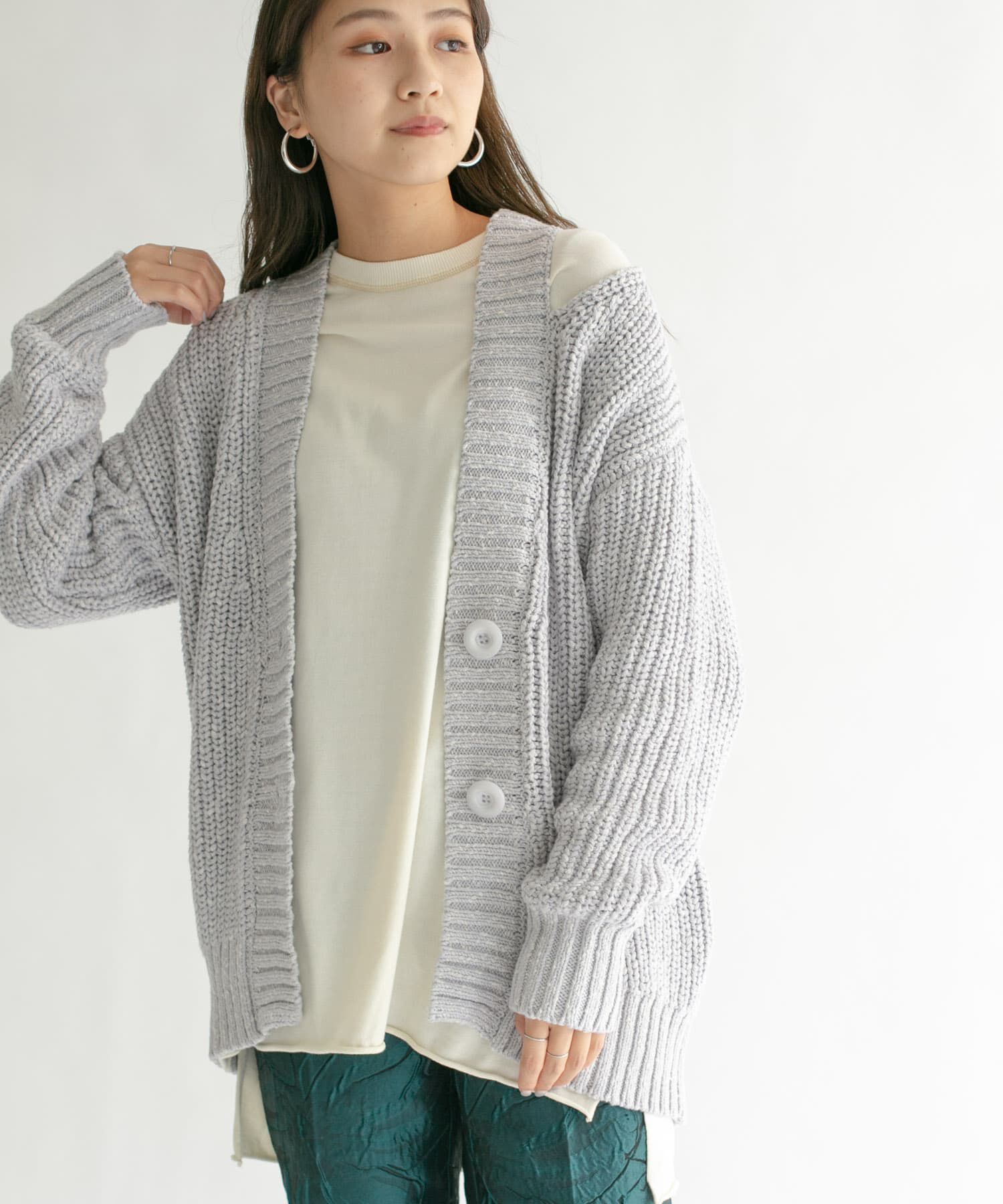  「ショルダースリットBIGカーディガン」|カーディガン|ライトブルー