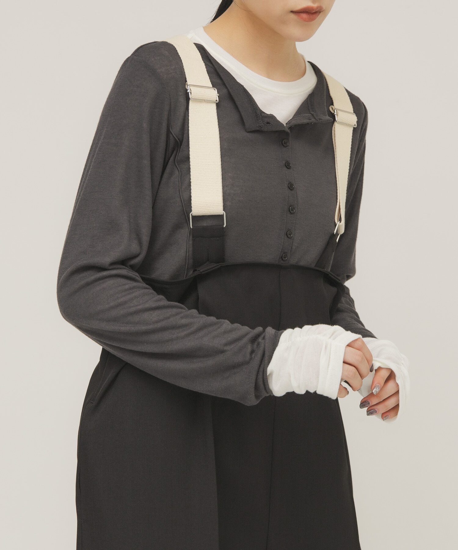  「バイカラーレイヤードカットソー」|Tシャツ・カットソー|チャコールグレー