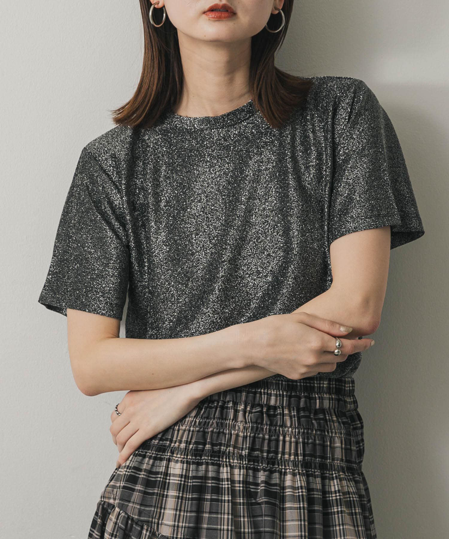 SENSE OF PLACE by URBAN RESEARCH「クルーネックラメTシャツ(半袖)」|Tシャツ・カットソー|ブラック