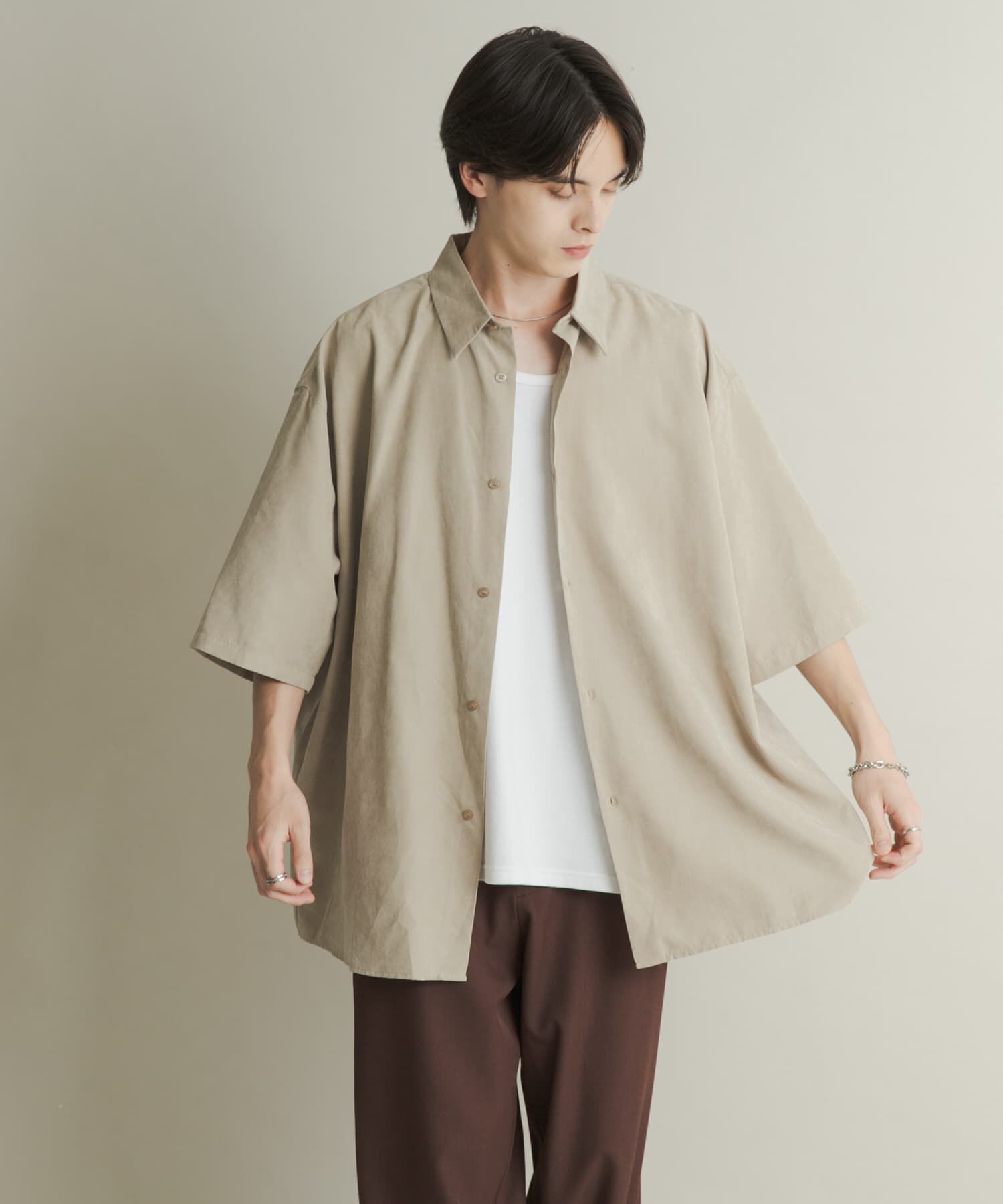 SENSE OF PLACE by URBAN RESEARCH「エクストラルーズピーチサテンショートスリーブシャツ」|シャツ・ブラウス|