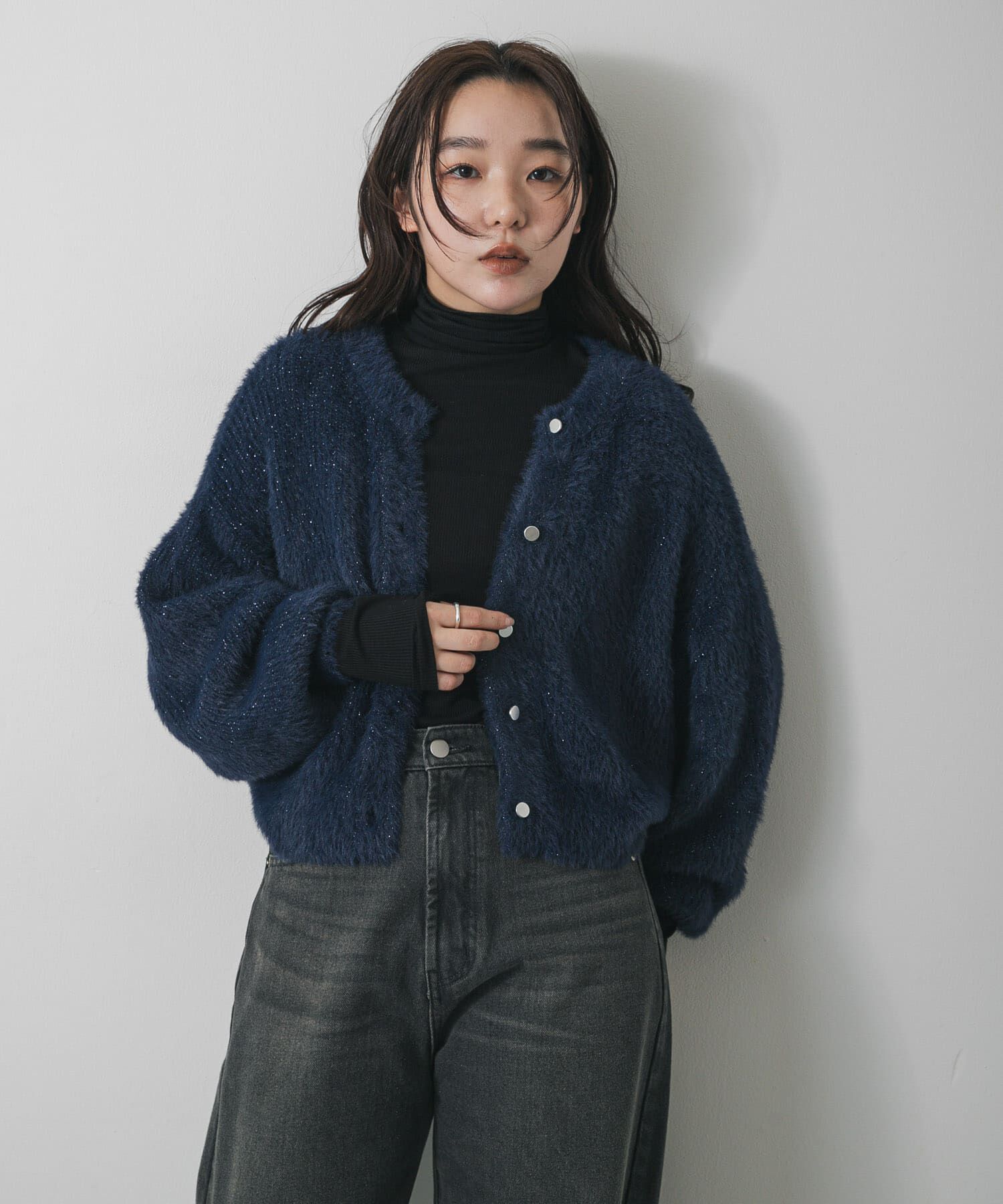 SENSE OF PLACE by URBAN RESEARCH「『一部WEB限定カラー』ラメシャギークロップドカーディガン」|カーディガン|ネイビー