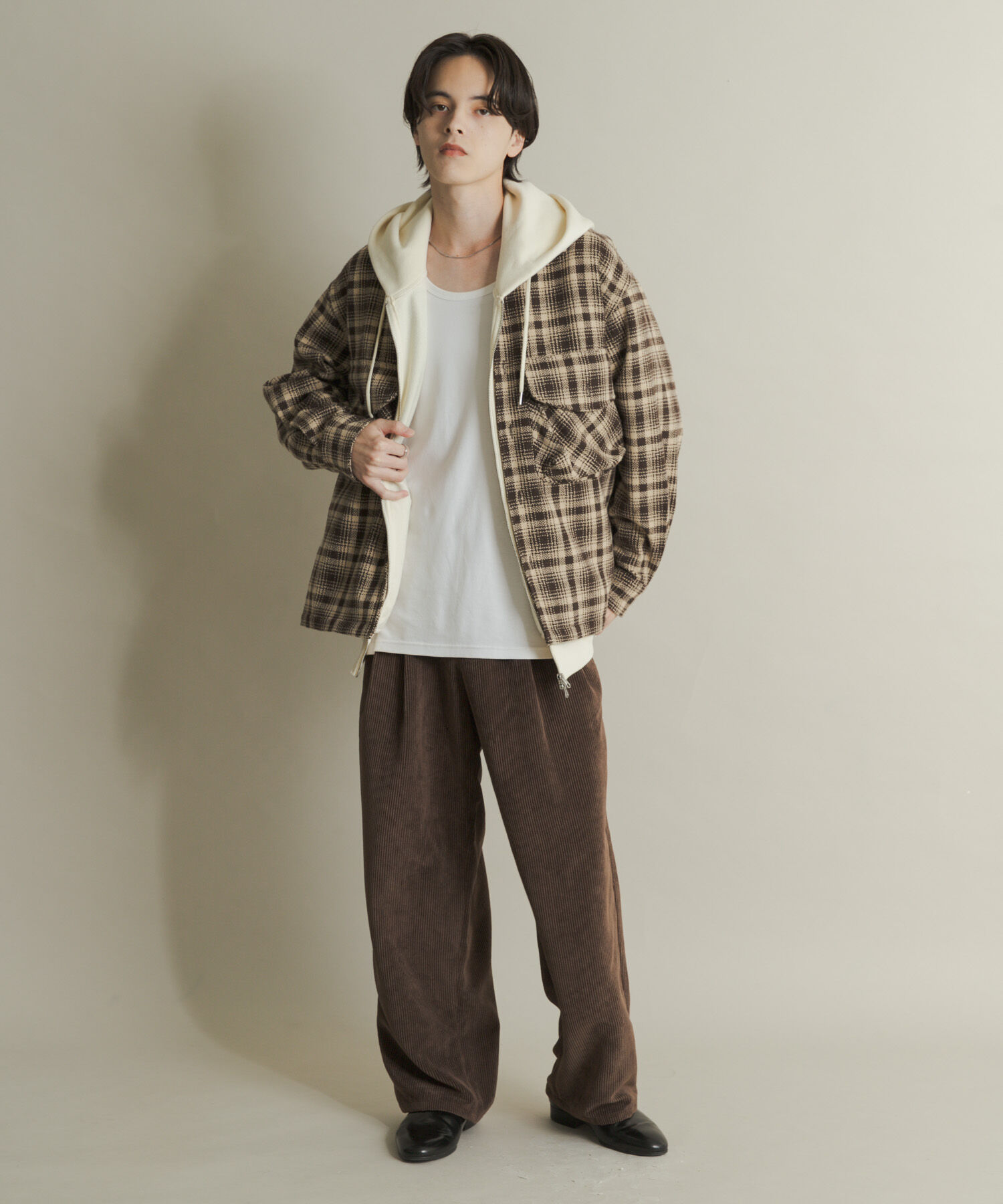 SENSE OF PLACE by URBAN RESEARCH「ヘビーネルチェックシャツジャケット」|ノーカラーコート|