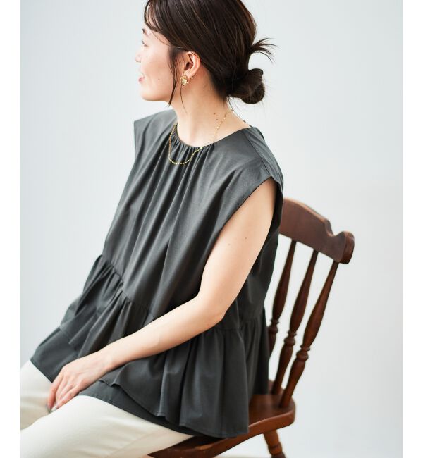  「ペプラムフリルノースリーブTEE」|Tシャツ・カットソー|D／グレー