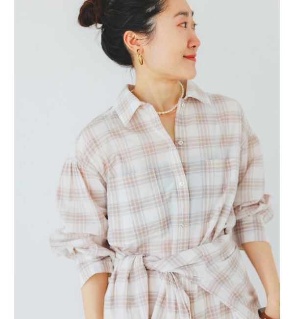  「シアーチェックシャツワンピース」|ワンピース|