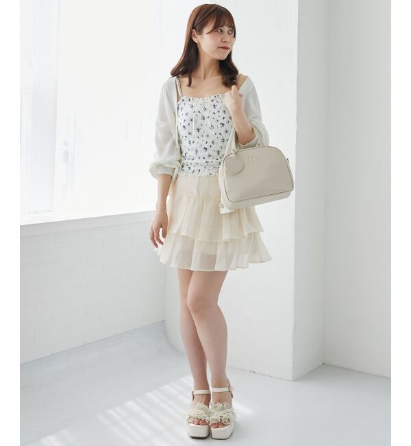  「カップ付きシャーリングキャミ」|キャミソール|