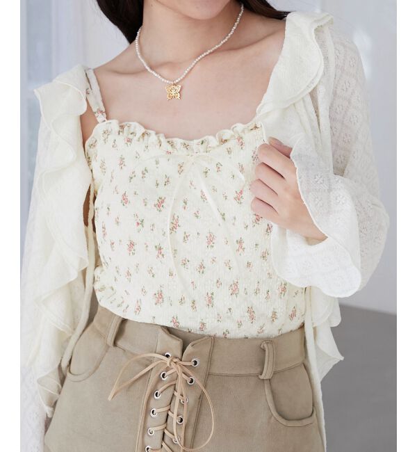  「カップ付きシャーリングキャミ」|キャミソール|