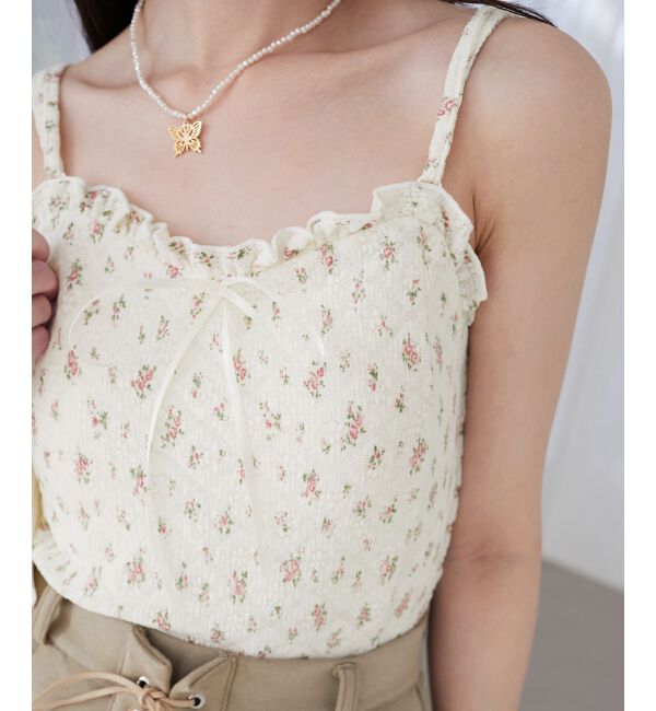  「カップ付きシャーリングキャミ」|キャミソール|