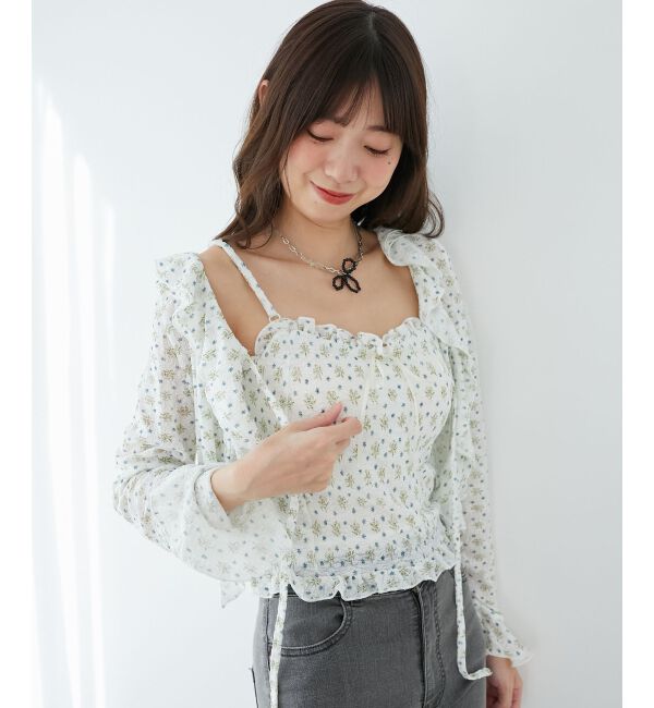  「カップ付きシャーリングキャミ」|キャミソール|