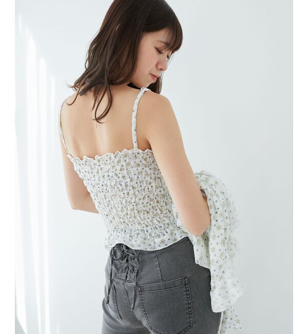  「カップ付きシャーリングキャミ」|キャミソール|