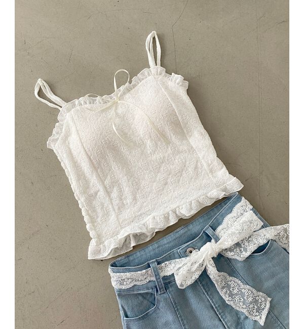  「カップ付きシャーリングキャミ」|キャミソール|