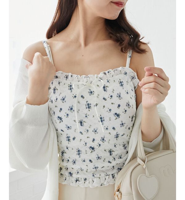  「カップ付きシャーリングキャミ」|キャミソール|