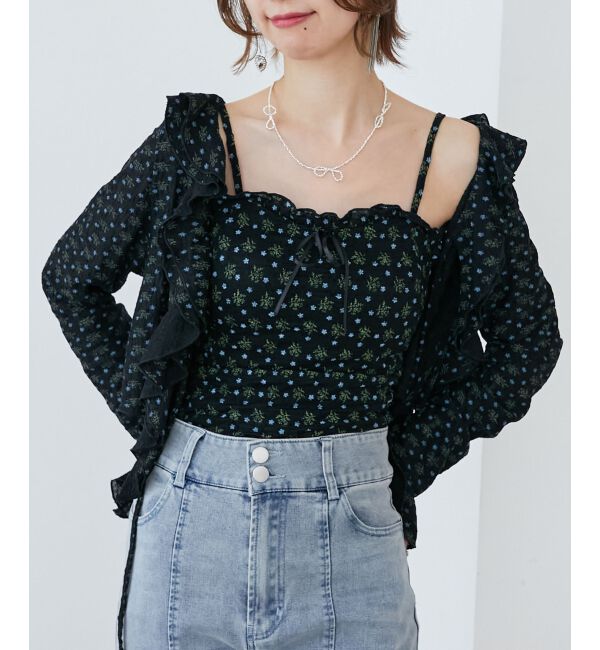  「カップ付きシャーリングキャミ」|キャミソール|