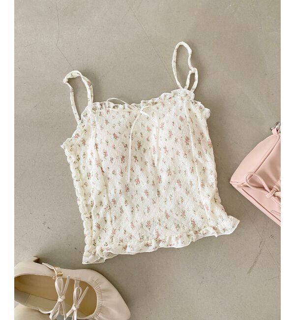  「カップ付きシャーリングキャミ」|キャミソール|柄Ａ