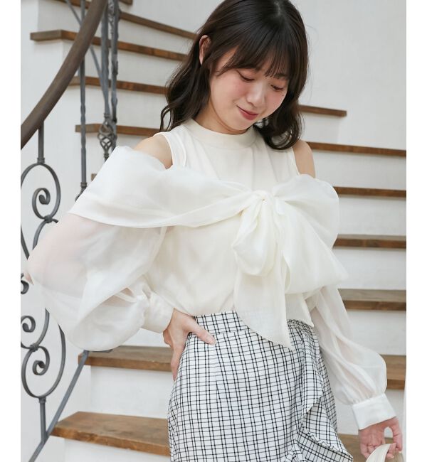  「タンクセットリボンシアーブラウス」|シャツ・ブラウス|アイボリー