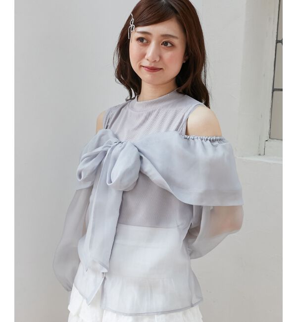  「タンクセットリボンシアーブラウス」|シャツ・ブラウス|グレー
