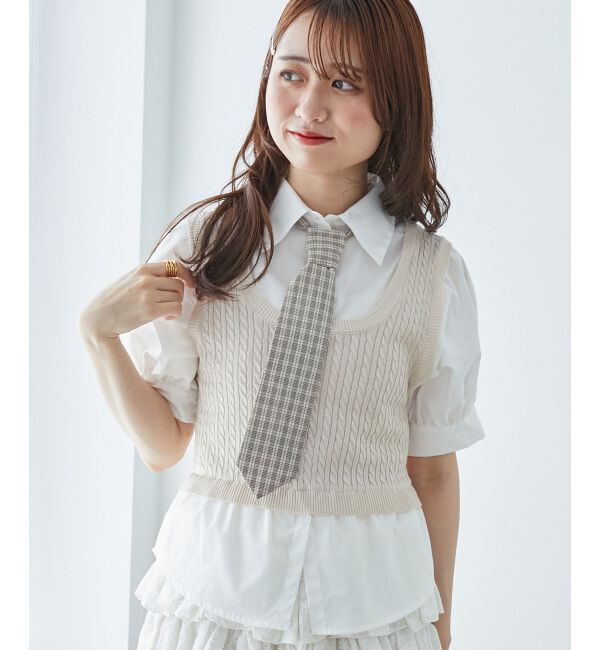  「&infin;ネクタイセットシャツドッキングニット」|ニット・セーター|ベージュ