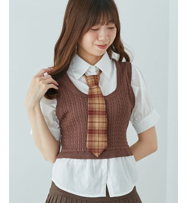  「&infin;ネクタイセットシャツドッキングニット」|ニット・セーター|